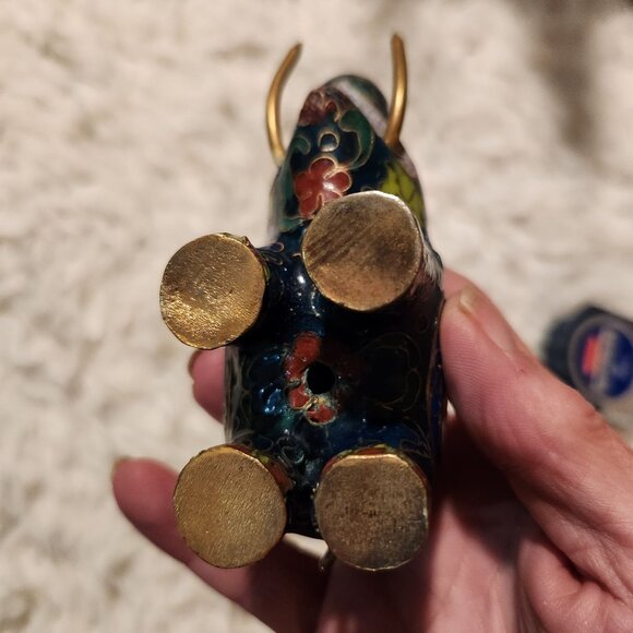 Vintage Cloisonné Elephant Figurine 4" Intricate Enamel Work & Brass Accents - Picture 9 of 10